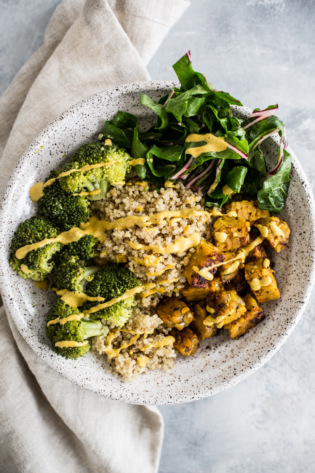 Lemon Garlic Tempeh with Turmeric Hemp Dressing — Edible Perspective